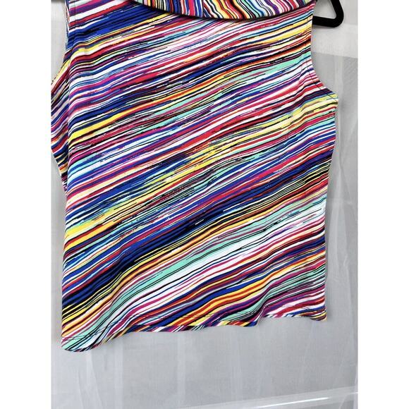Y2K Rafaella rainbow stripe boat neck sleeveless top PM bold artsy - Picture 9 of 11